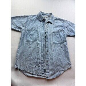 Allyson Whitmore Shirt Womens Small Petite Blue Denim Button Up‎ Short Sleeve